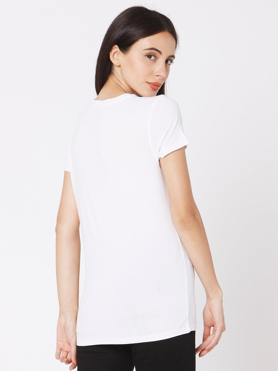 Spykar Women White Cotton Slim Fit Round Neck T-Shirts