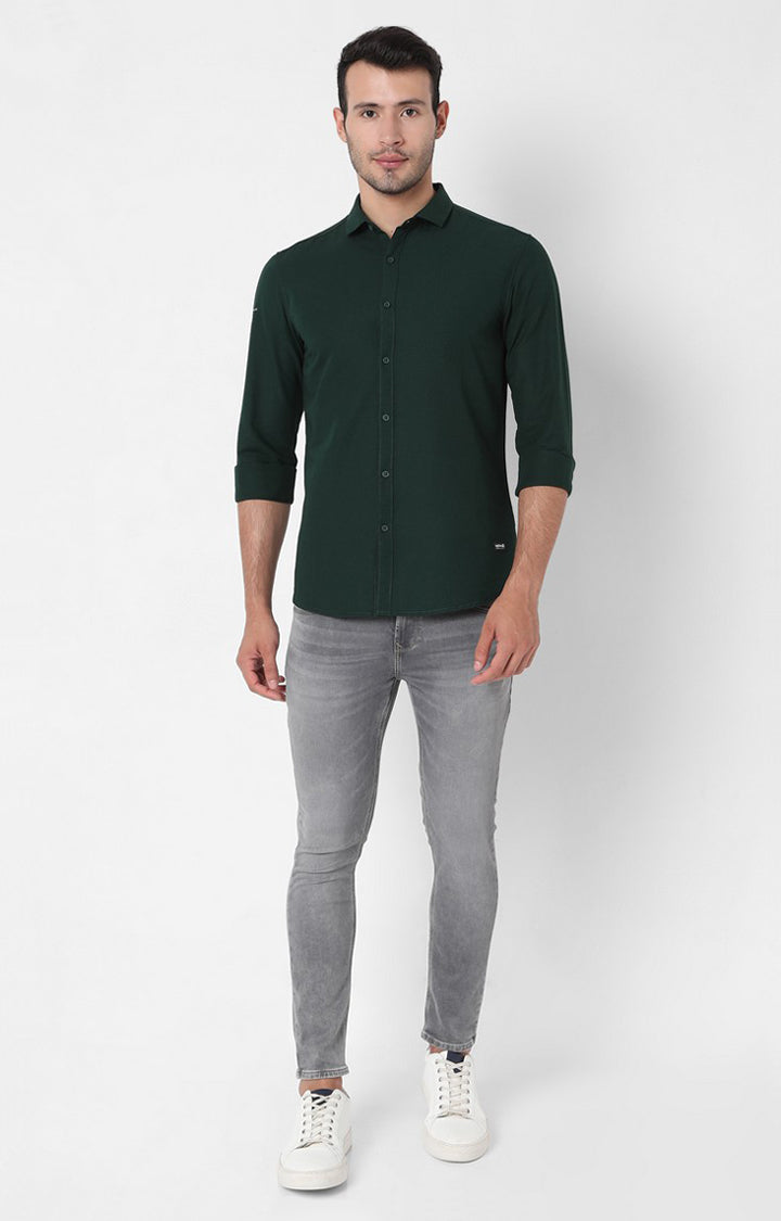 Spykar Men Green Cotton Slim Fit Shirts