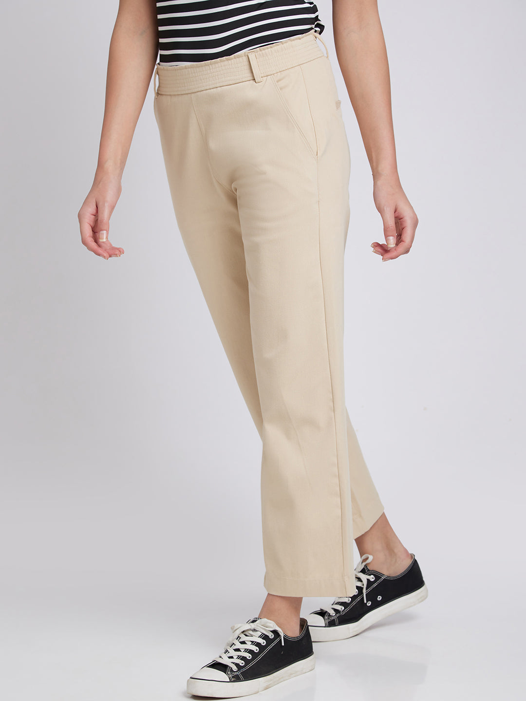 Spykar Women Beige Slim Fit Ankle Length Blended Trackpant