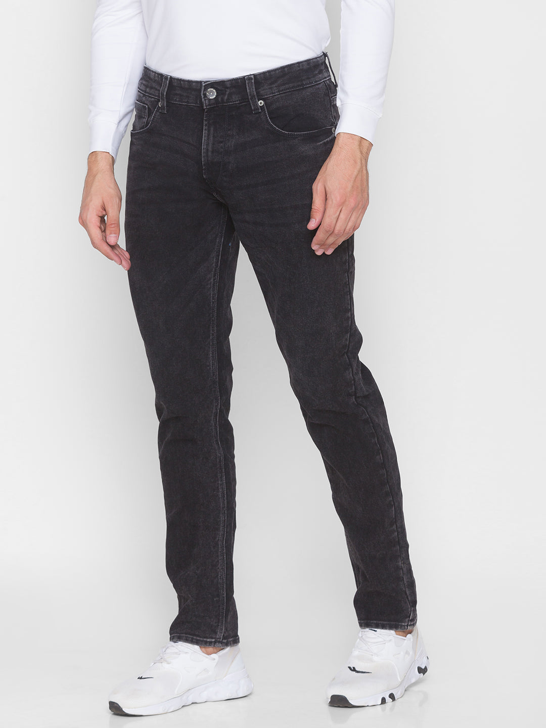 Spykar Men Black Cotton Comfort Fit Straight Fit Jeans (Ricardo)