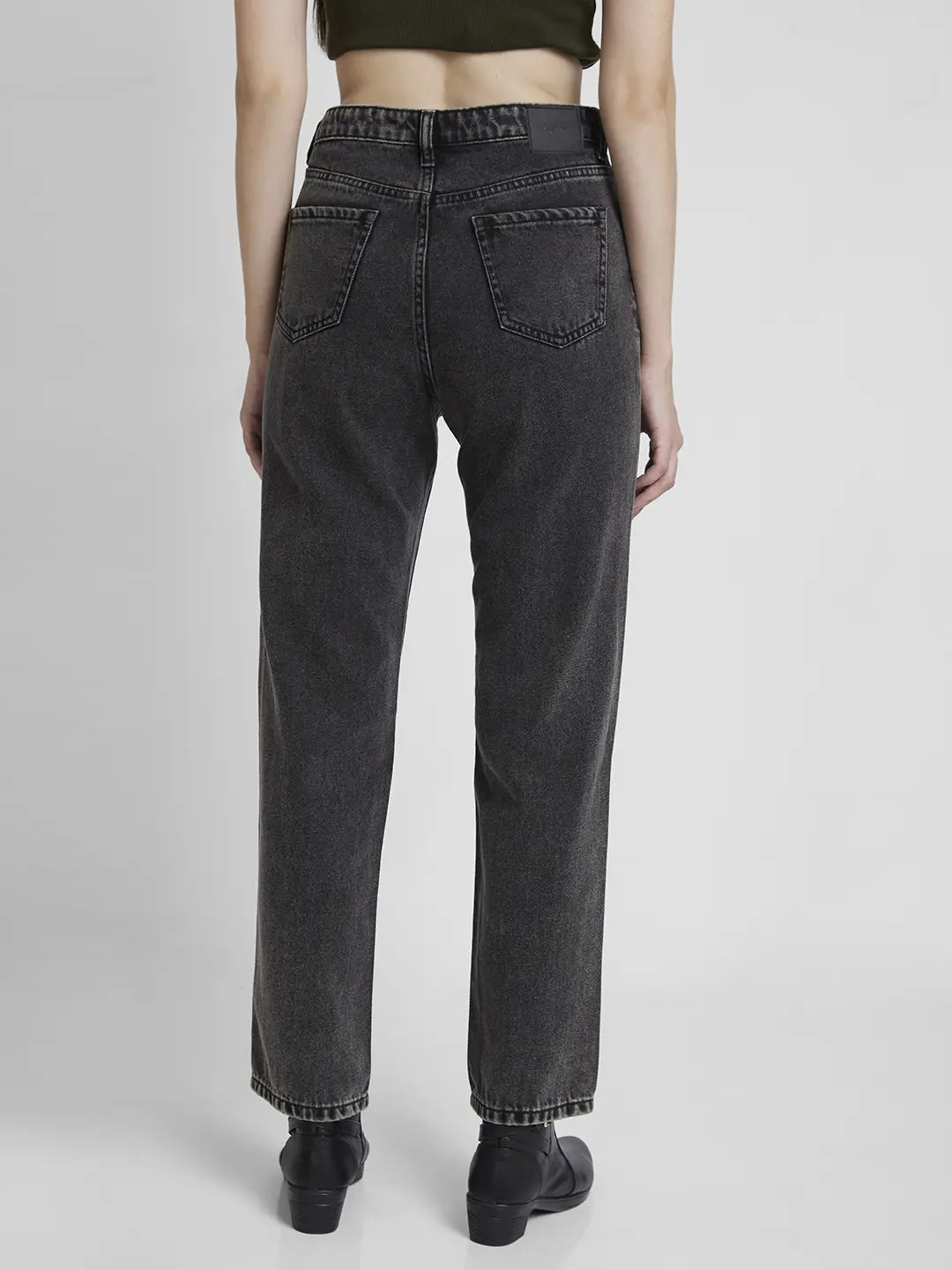 Spykar Women Charcoal Grey Cotton Straight Fit Regular Length Clean Look Jeans -(Bella)