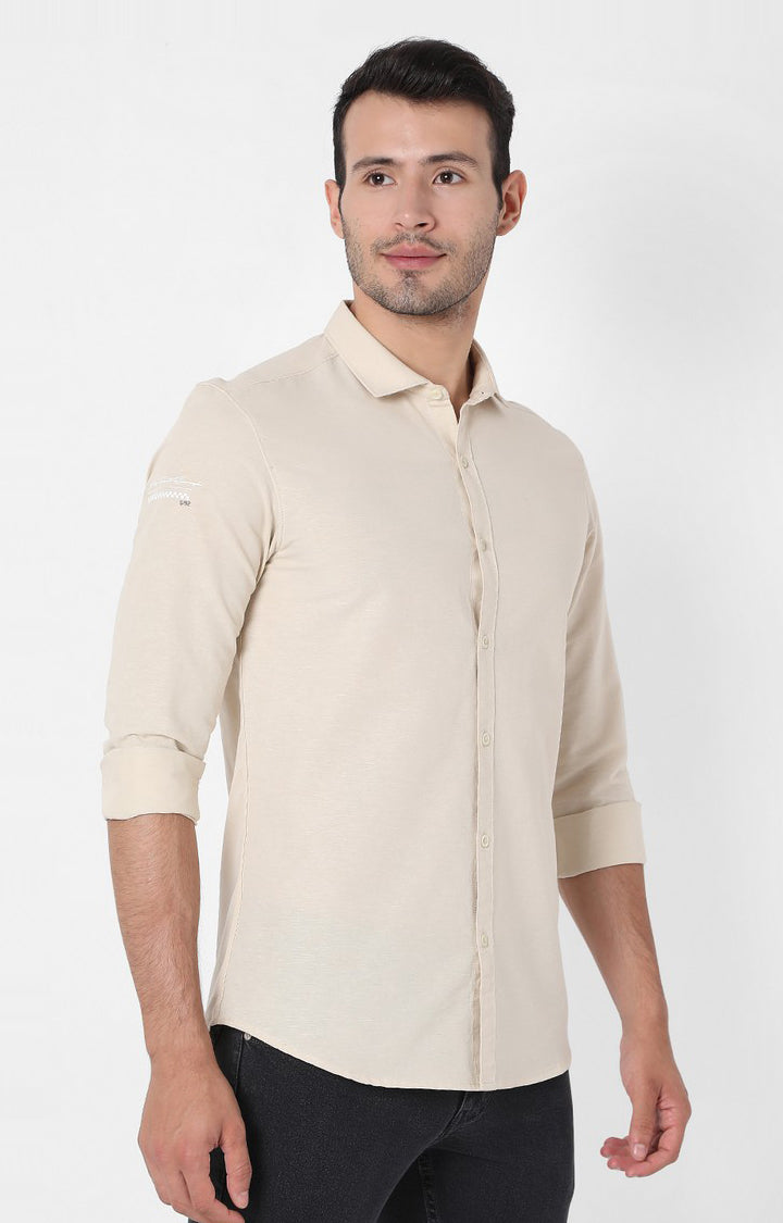 Spykar Beige Cotton Slim Fit Shirts For Men