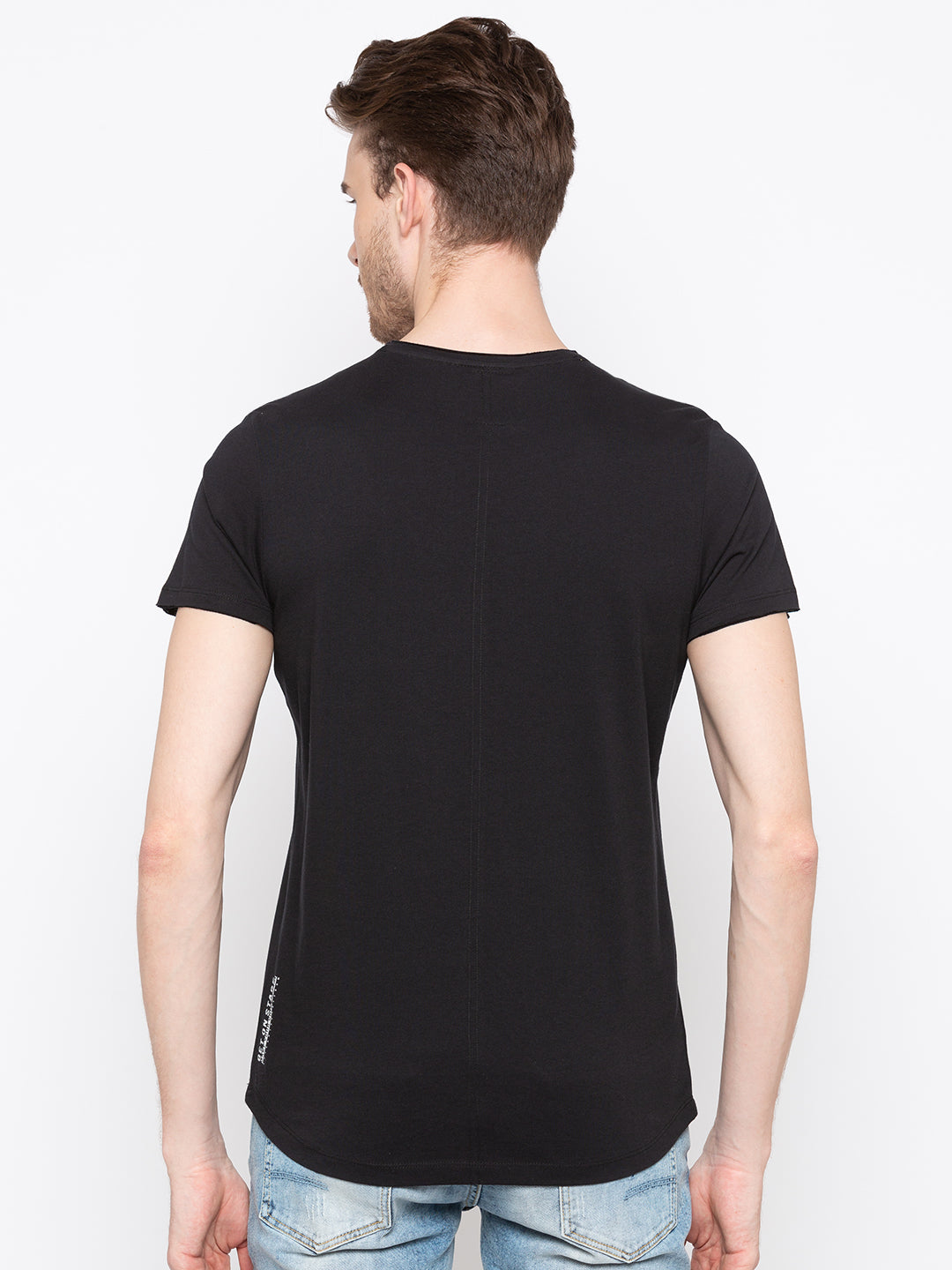 Spykar Men Black Cotton Slim Fit Round Neck T-Shirt