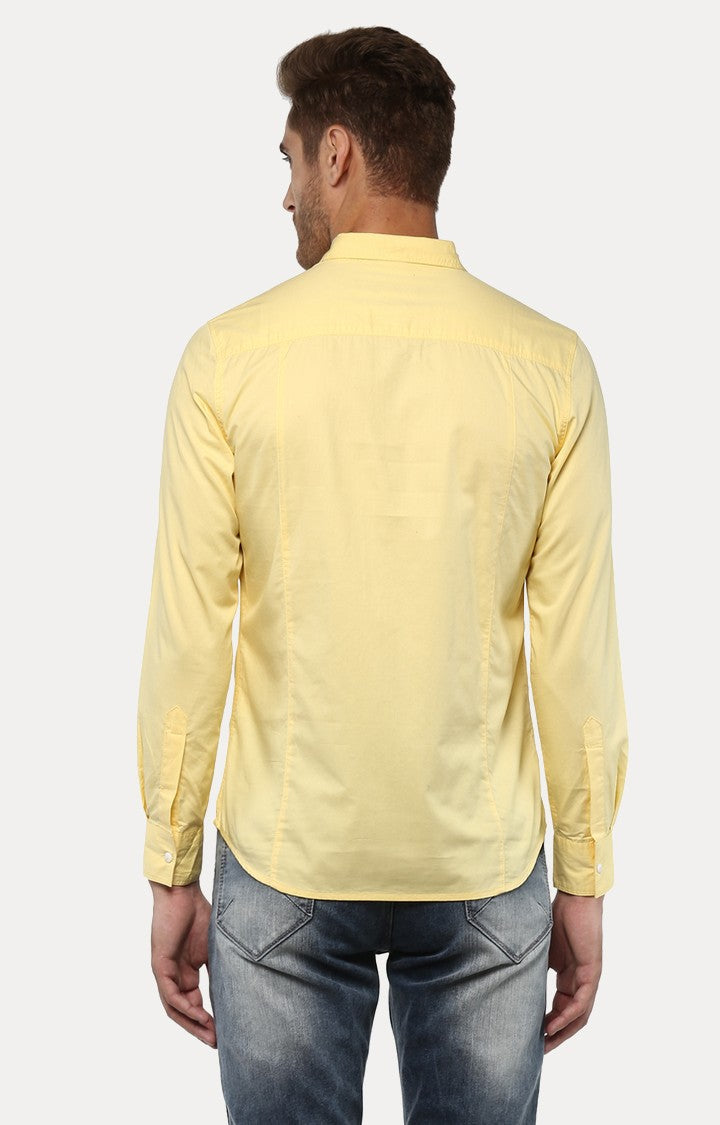 Spykar Men'S Yellow Cotton Solid Casual Shirts