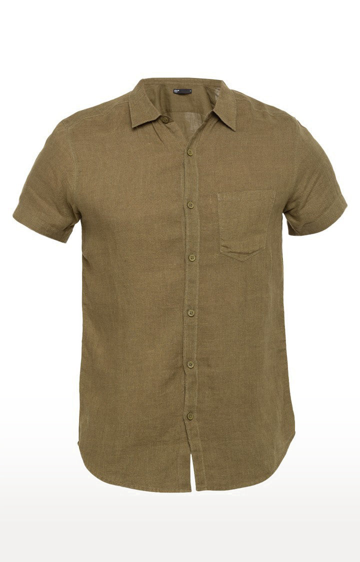 Spykar Men'S Green Cotton Solid Casual Shirts