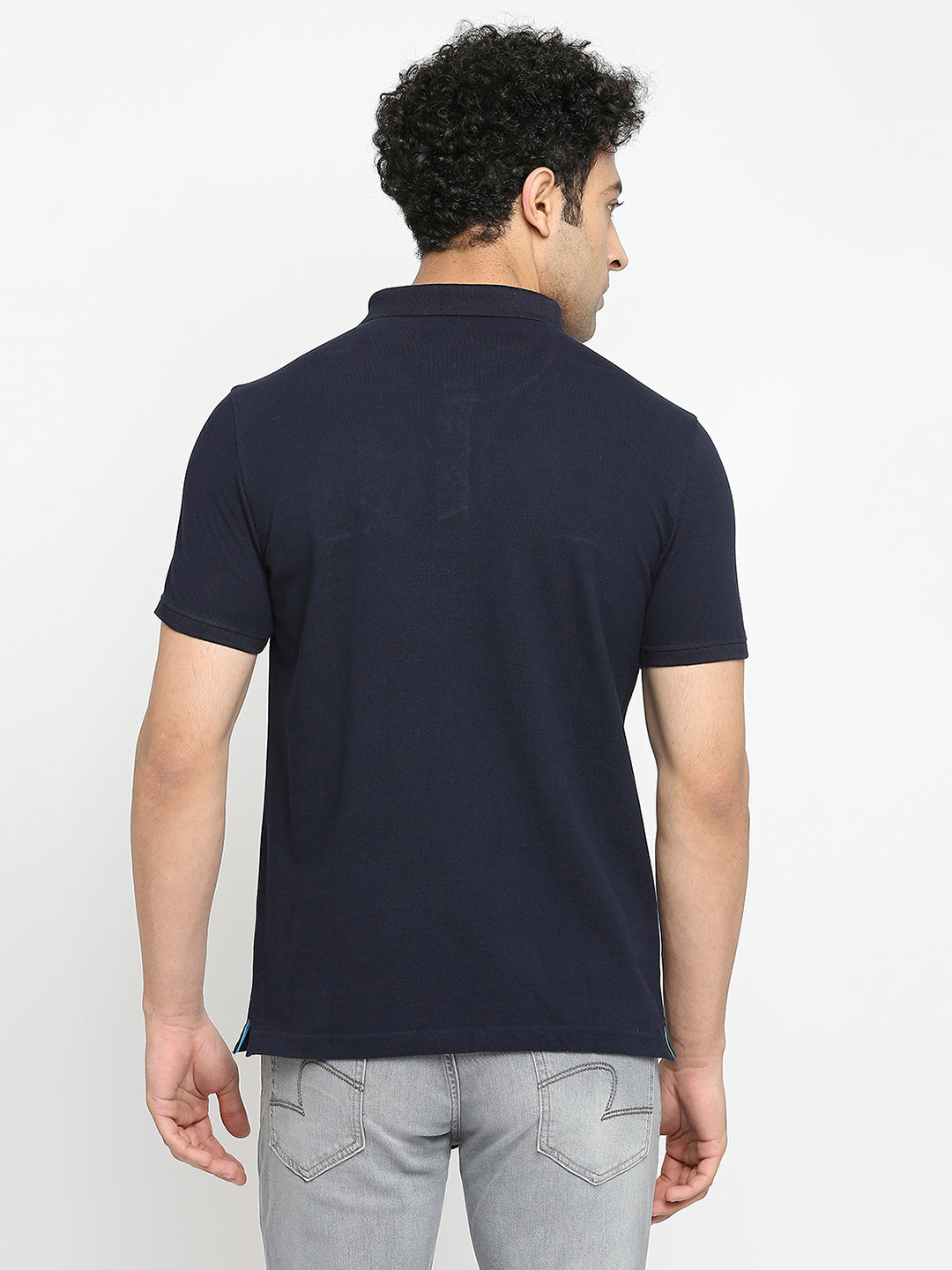 Men Premium Cotton Navy Blue Polo T-shirt- UnderJeans by Spykar