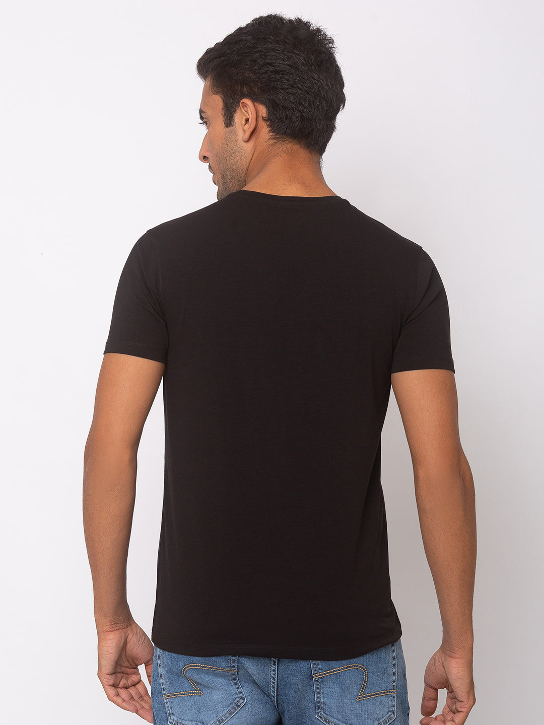 Spykar Men Black Blended Slim Fit T-Shirt