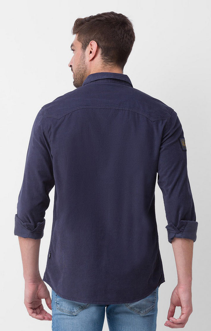 Spykar Charcoal Grey Cotton Full Sleeve Plain Shirt For Men