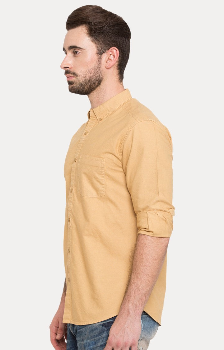 Spykar Men'S Beige Cotton Solid Casual Shirts