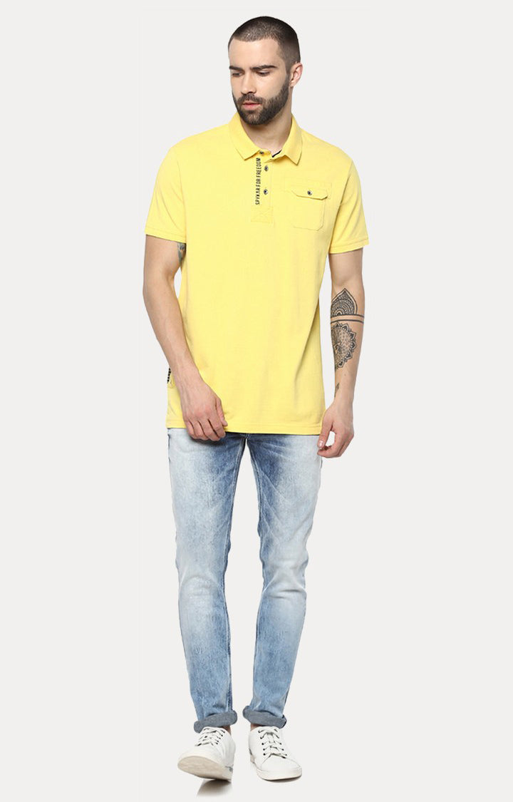 Spykar Yellow Solid Slim Fit Polo T-Shirt