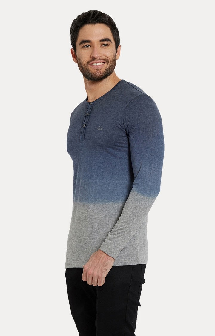 Spykar Grey and Blue Colourblock Slim Fit Men T-Shirts