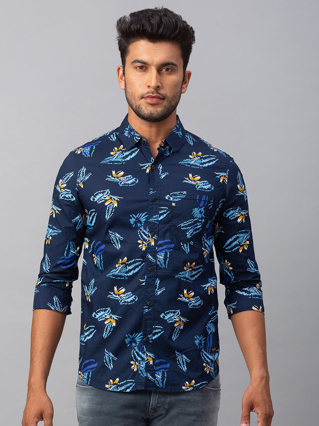 Spykar Men Blue Cotton Slim Fit Shirt