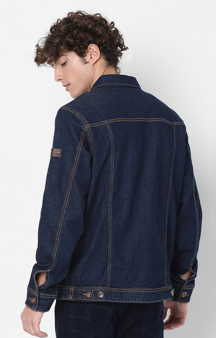 Spykar Navy Blue Full Sleeve Denim Jacket For Men