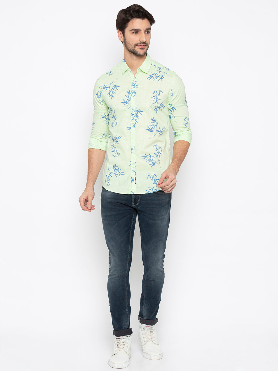 Spykar Men Lime Green Cotton Slim Fit Shirt