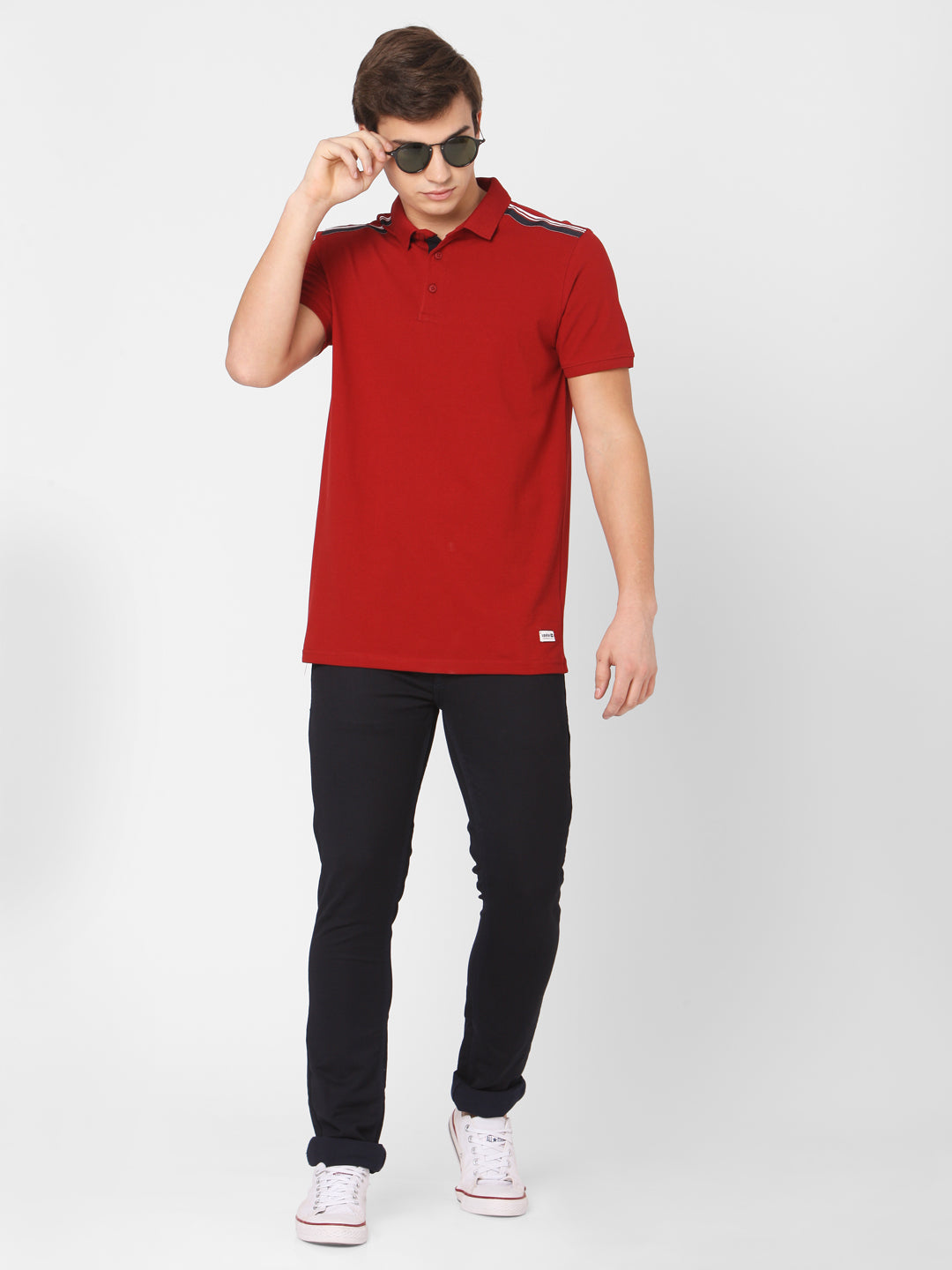 Spykar Men Red Cotton Slim Fit Polo T-Shirt