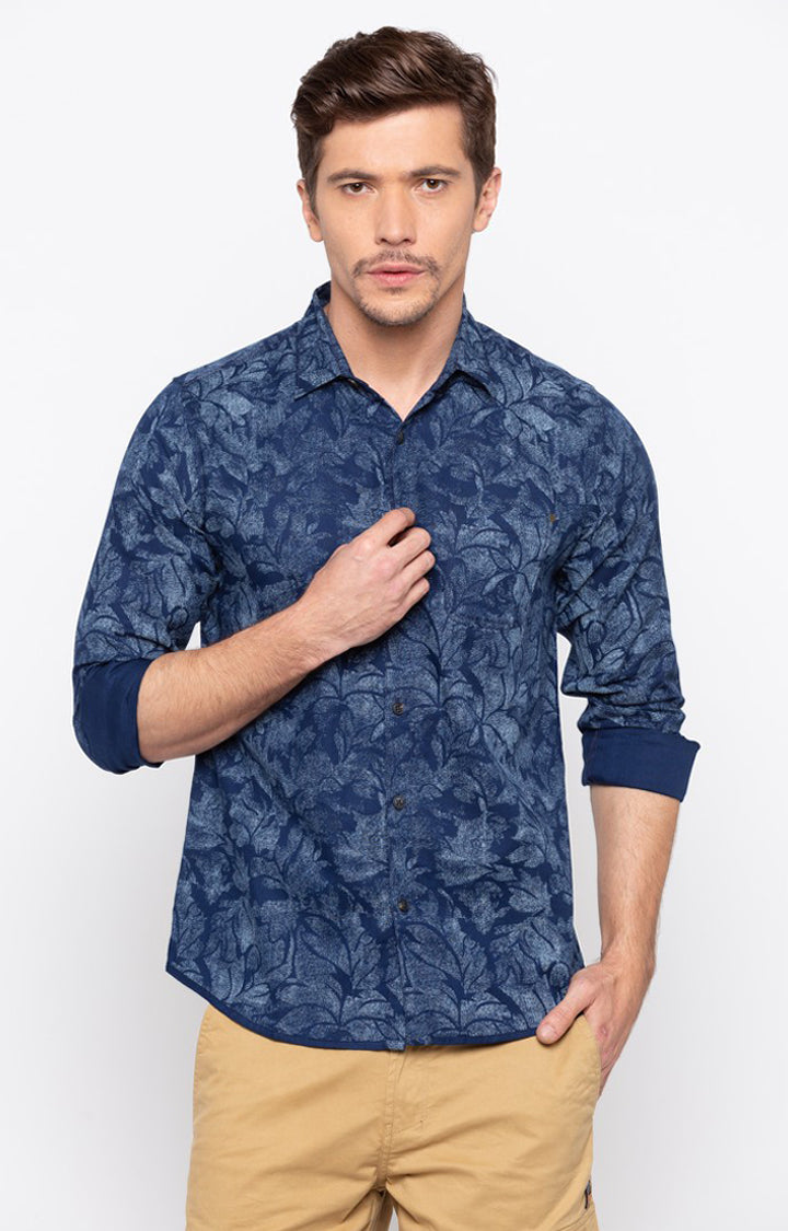 Spykar Men Navy Printed Slim Fit Casual Shirt