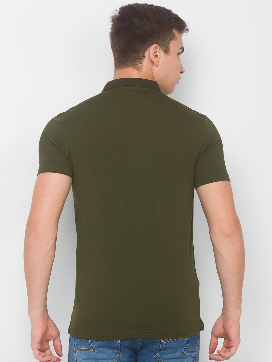 Spykar Men Green Cotton Slim Fit Polo T-Shirt