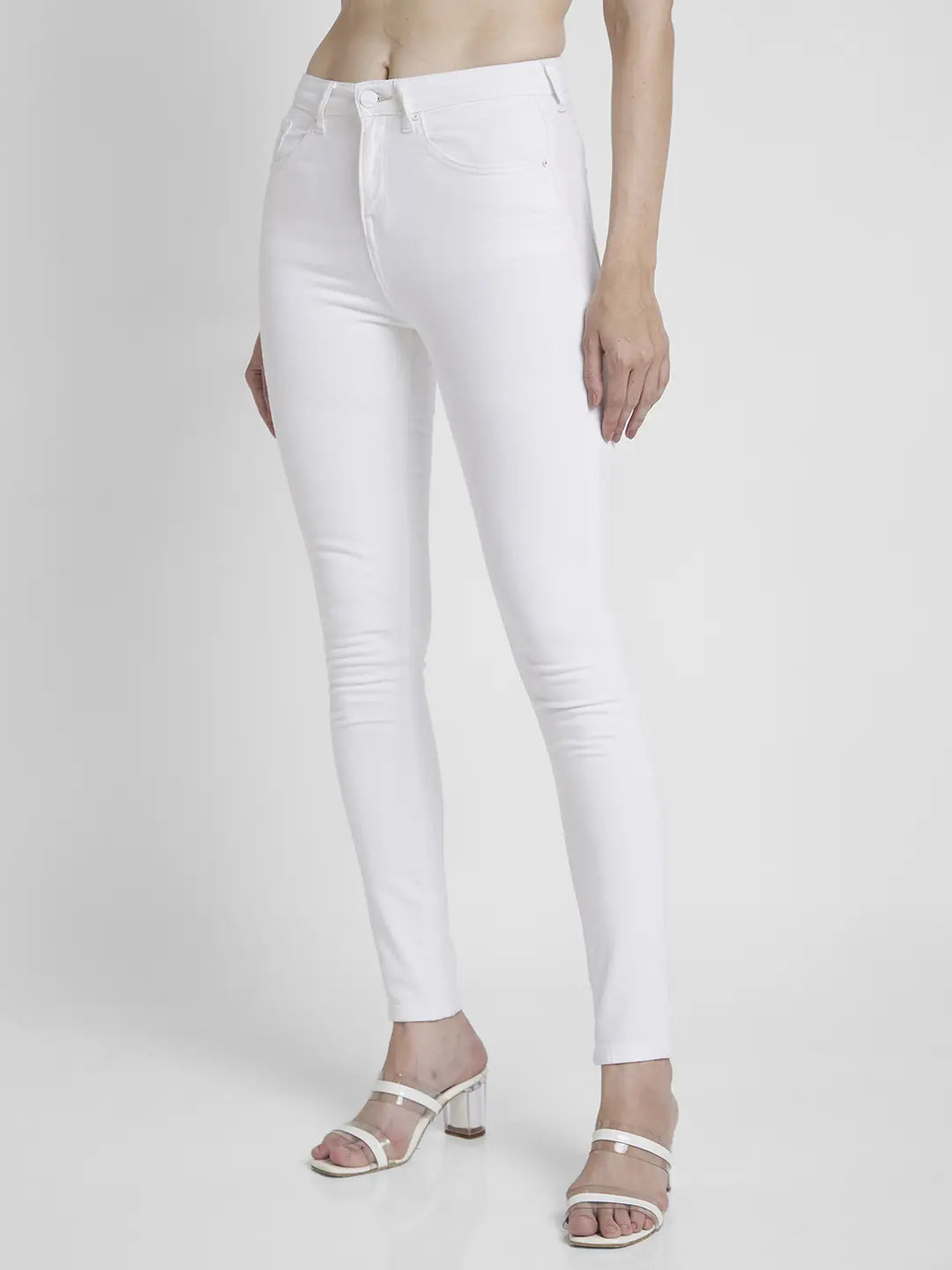 Spykar Women White Lycra Skinny Fit Regular Length Slash Knee Jeans -(Adora)