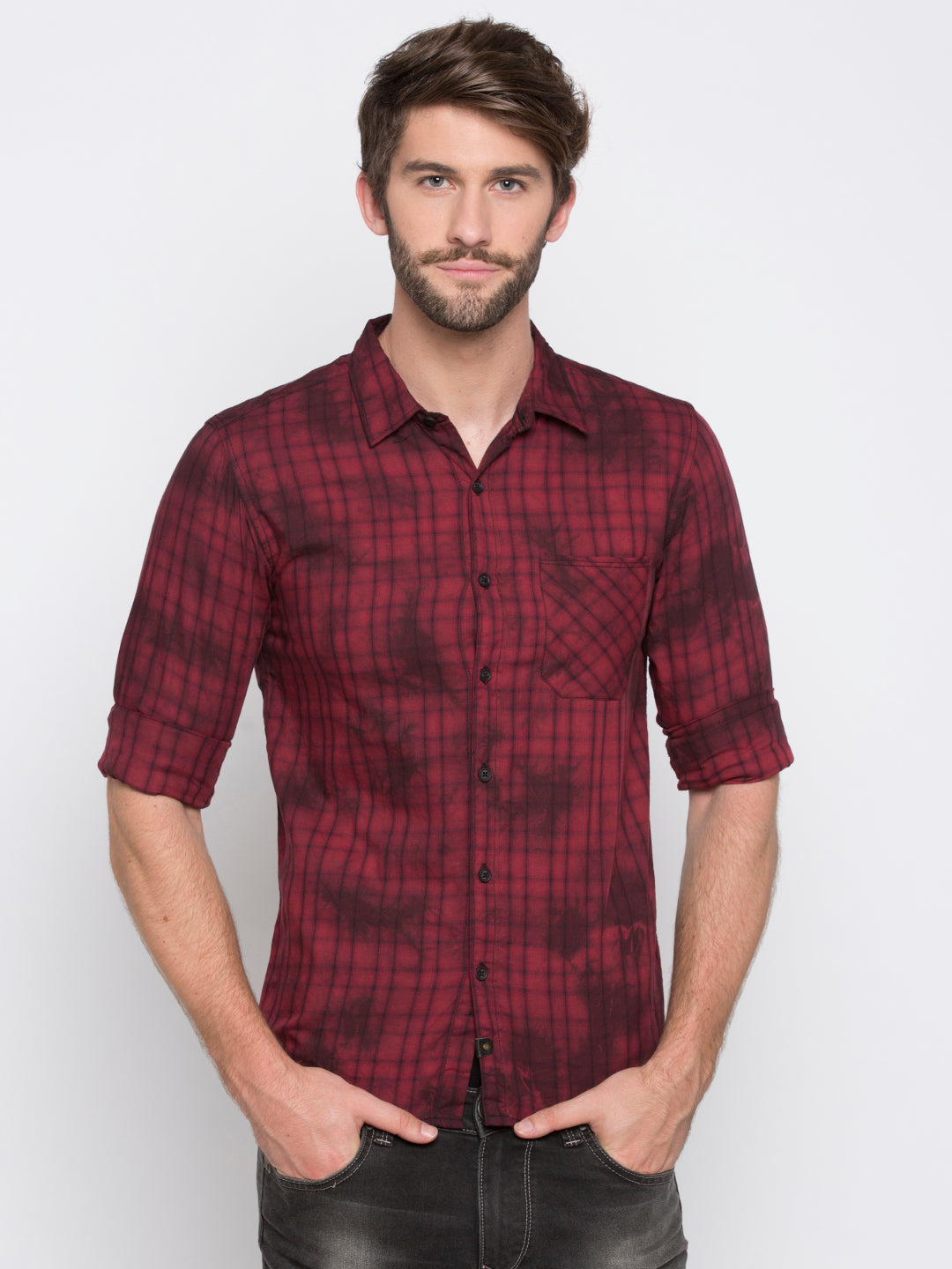 Spykar Men Red Printed Slim Fit Casual Shirt