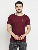 Men Premium White & Wine Cotton Regular Fit Round Neck T-Shirts - Pack Of 2 - Underjeans By Spykar