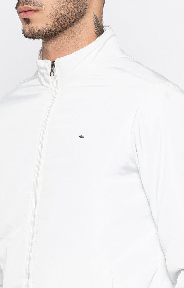 Spykar Men White Solid Regular Fit Bomber Jacket