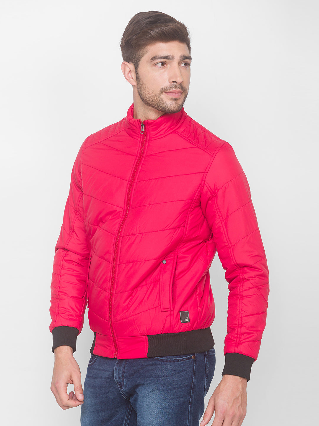 Spykar Deep Red Polyester Men Front Open Jacket