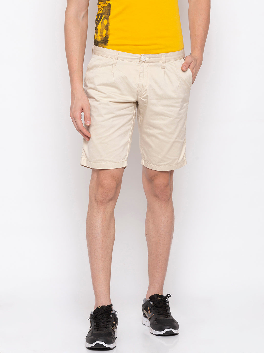 Spykar Men Beige Cotton Slim Fit Shorts