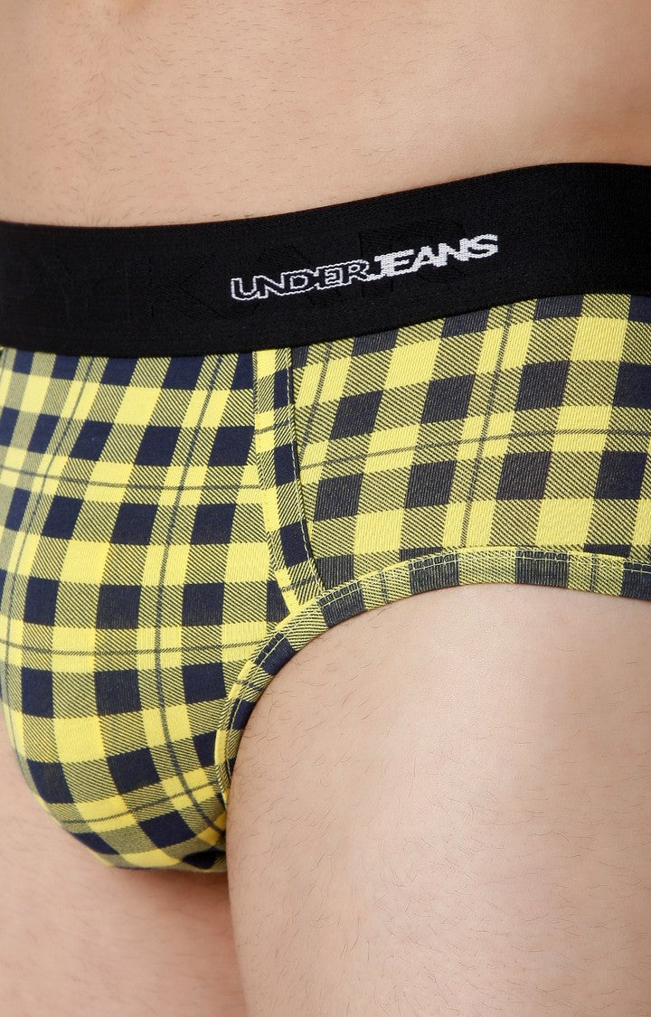 Underjeans By Spykar Men Yellow Check Cotton Blend Brief