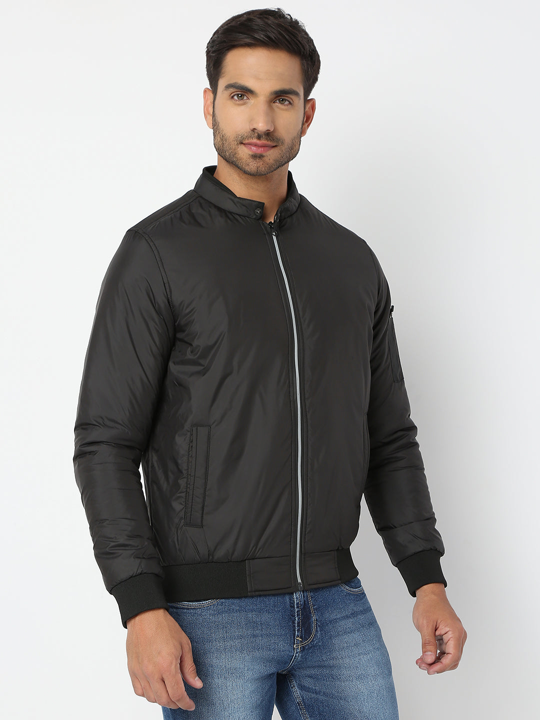 Spykar Men Black Nylon Regular Fit Jacket