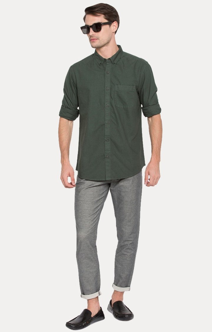 Spykar Men'S Green Cotton Solid Casual Shirts