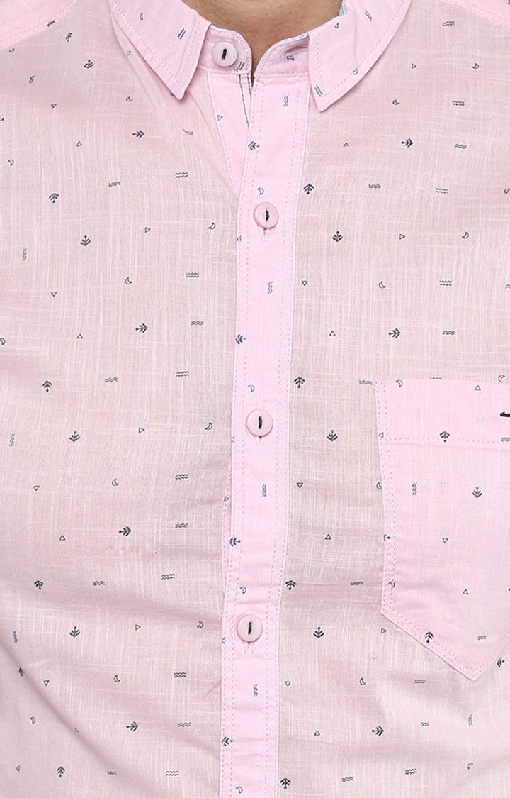 Spykar Men'S Pink Cotton Printed Casual Shirts