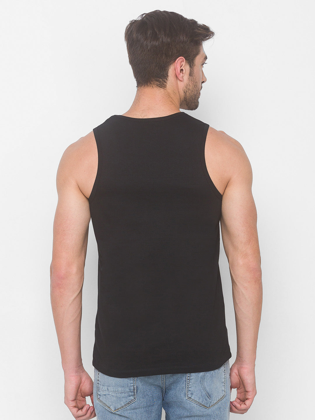 Spykar Men Black Cotton Slim Fit Round Neck Sleeveless Vest