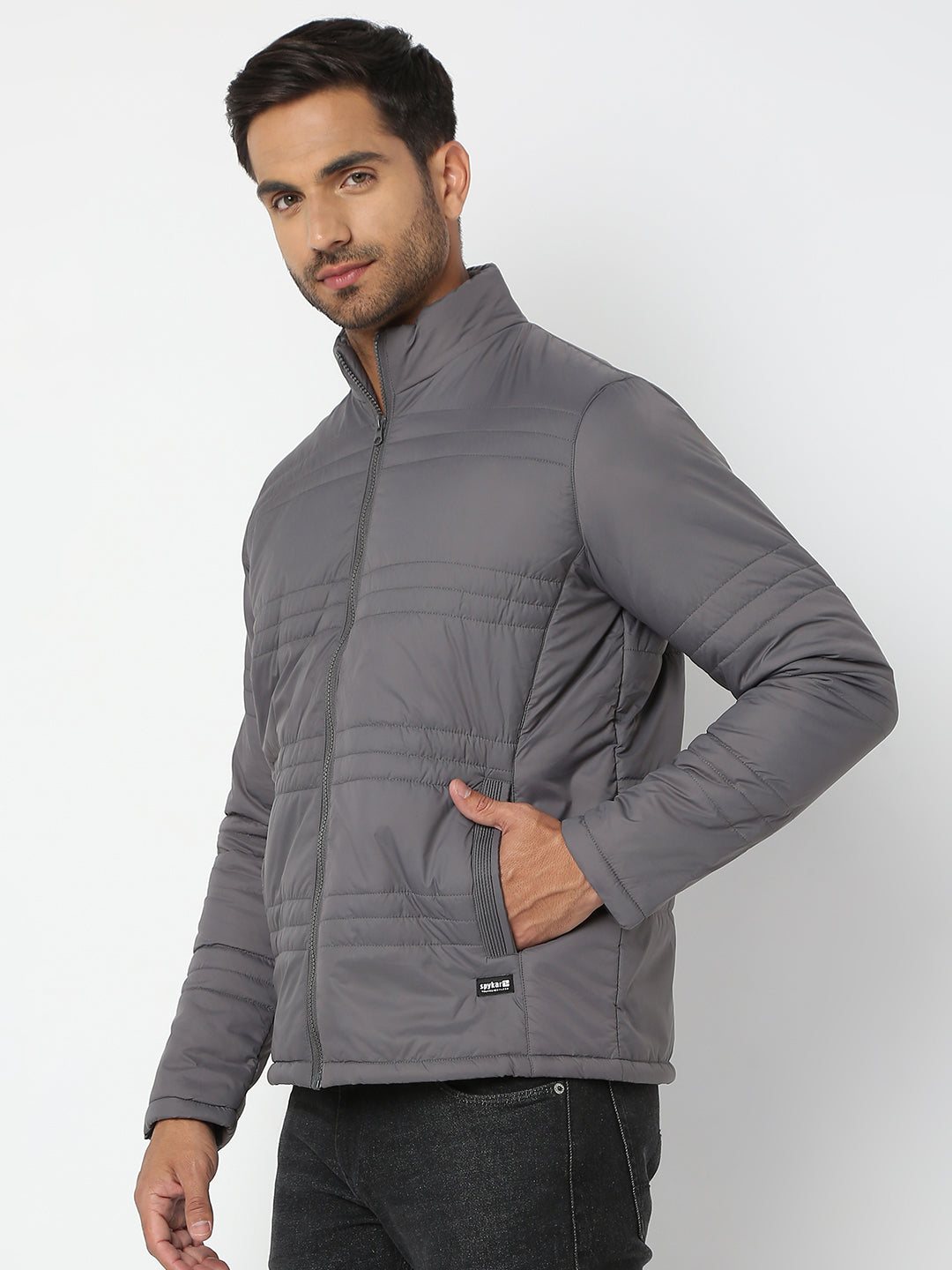 Spykar Men Charcoal Nylon Regular Fit Jacket