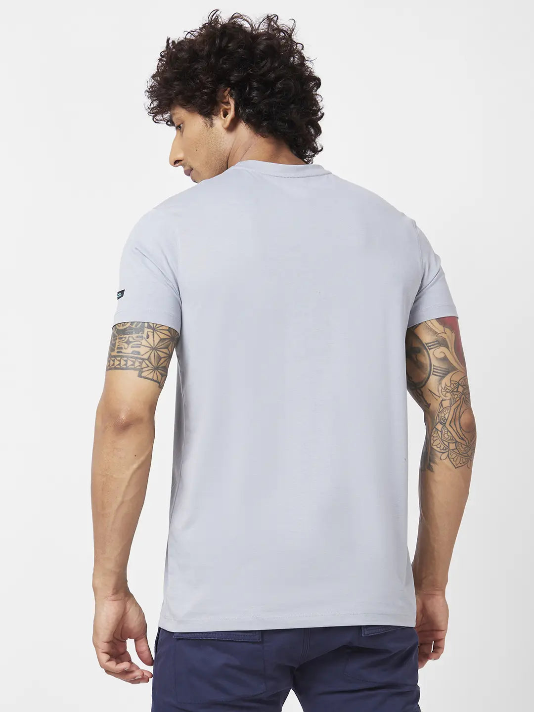 Spykar Men Gery Blended Slim Fit Half Sleeve Round Neck Printed Tshirt