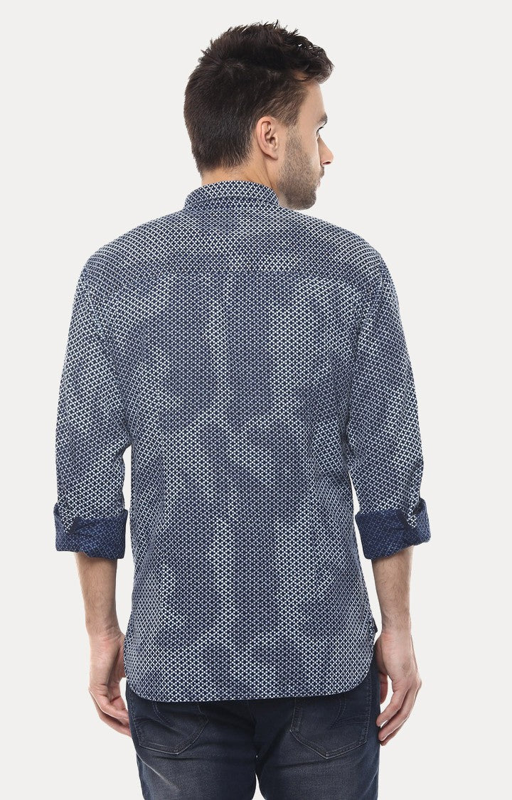 Spykar Men'S Blue Cotton Printed Casual Shirts