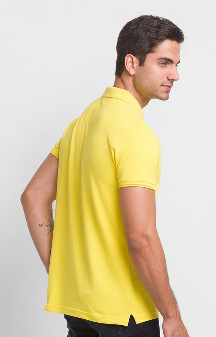 Spykar Sulphur Yellow Half Sleeve Plain Casual Polo T-Shirt For Men