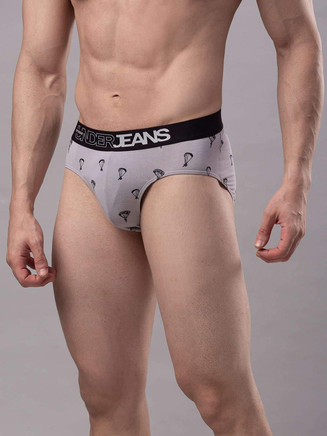 Men Premium Cotton Blend Grey Brief - (Pack Of 2)- Underjeans By Spykar