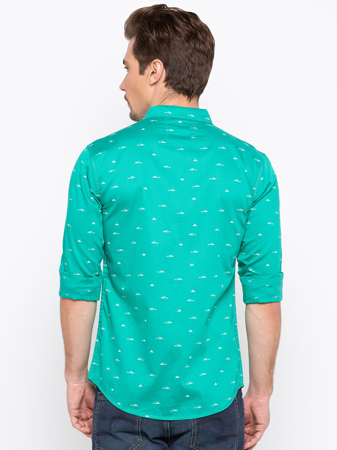 Spykar Men Turquoise Printed Slim Fit Casual Shirt