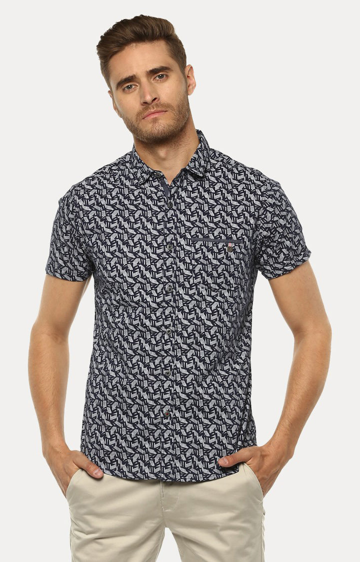 Spykar Men'S Blue Cotton Printed Casual Shirts