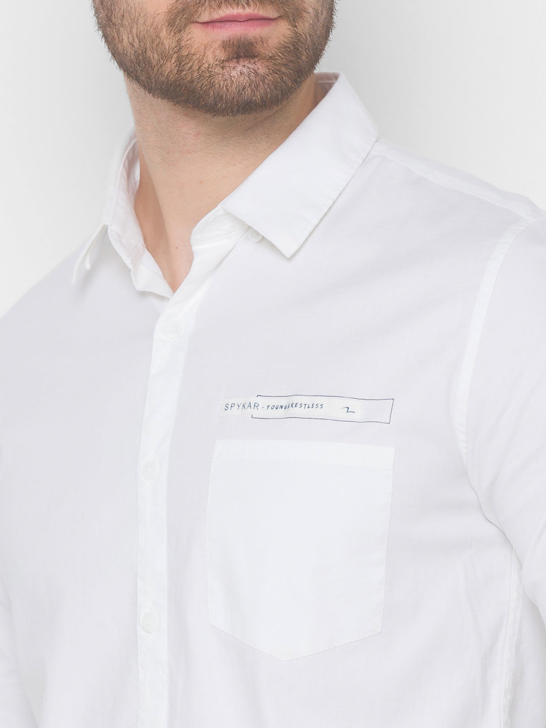 Spykar Men White Cotton Casual Shirts (Slim)