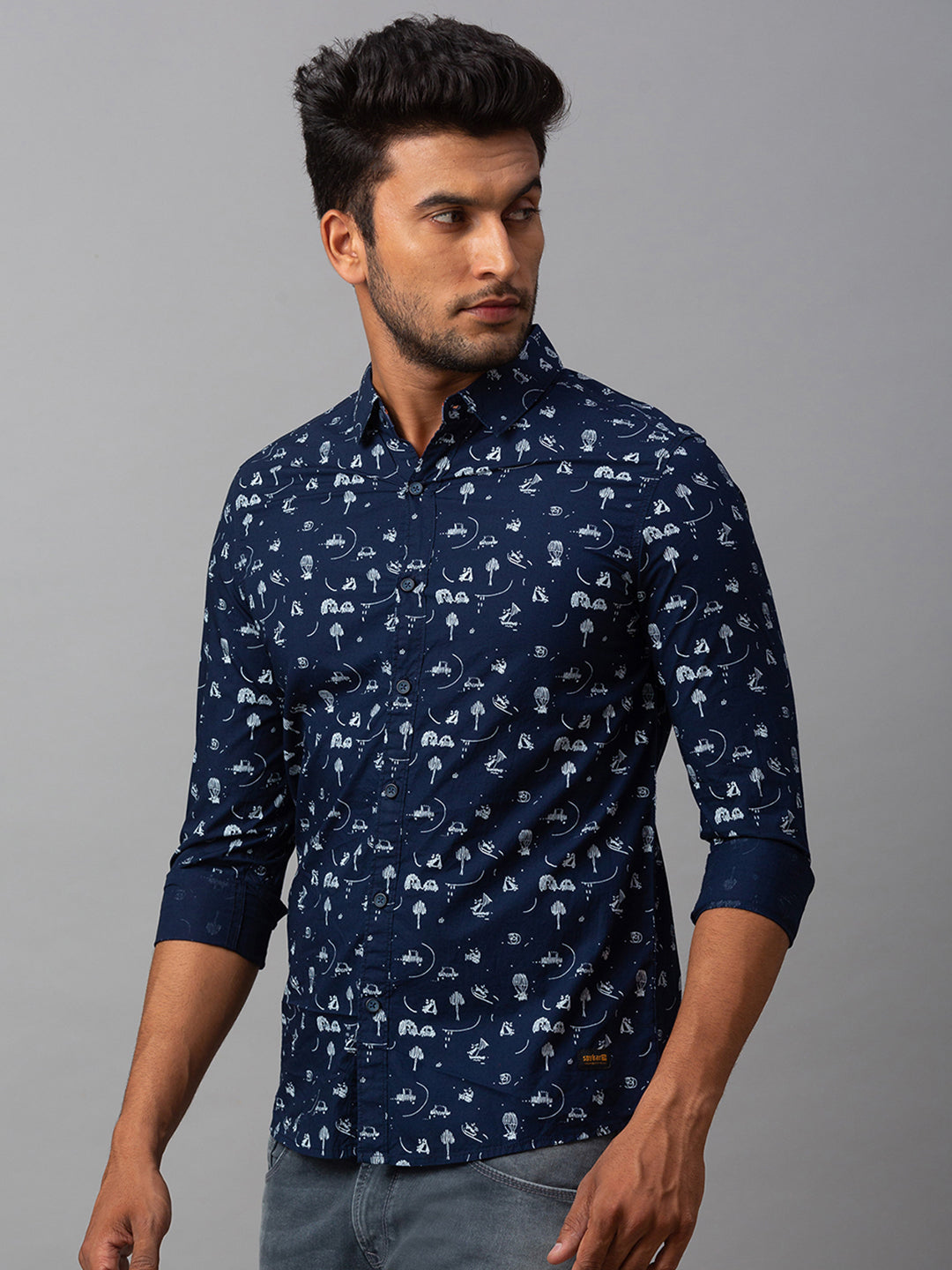 Spykar Men Blue Cotton Slim Fit Shirt