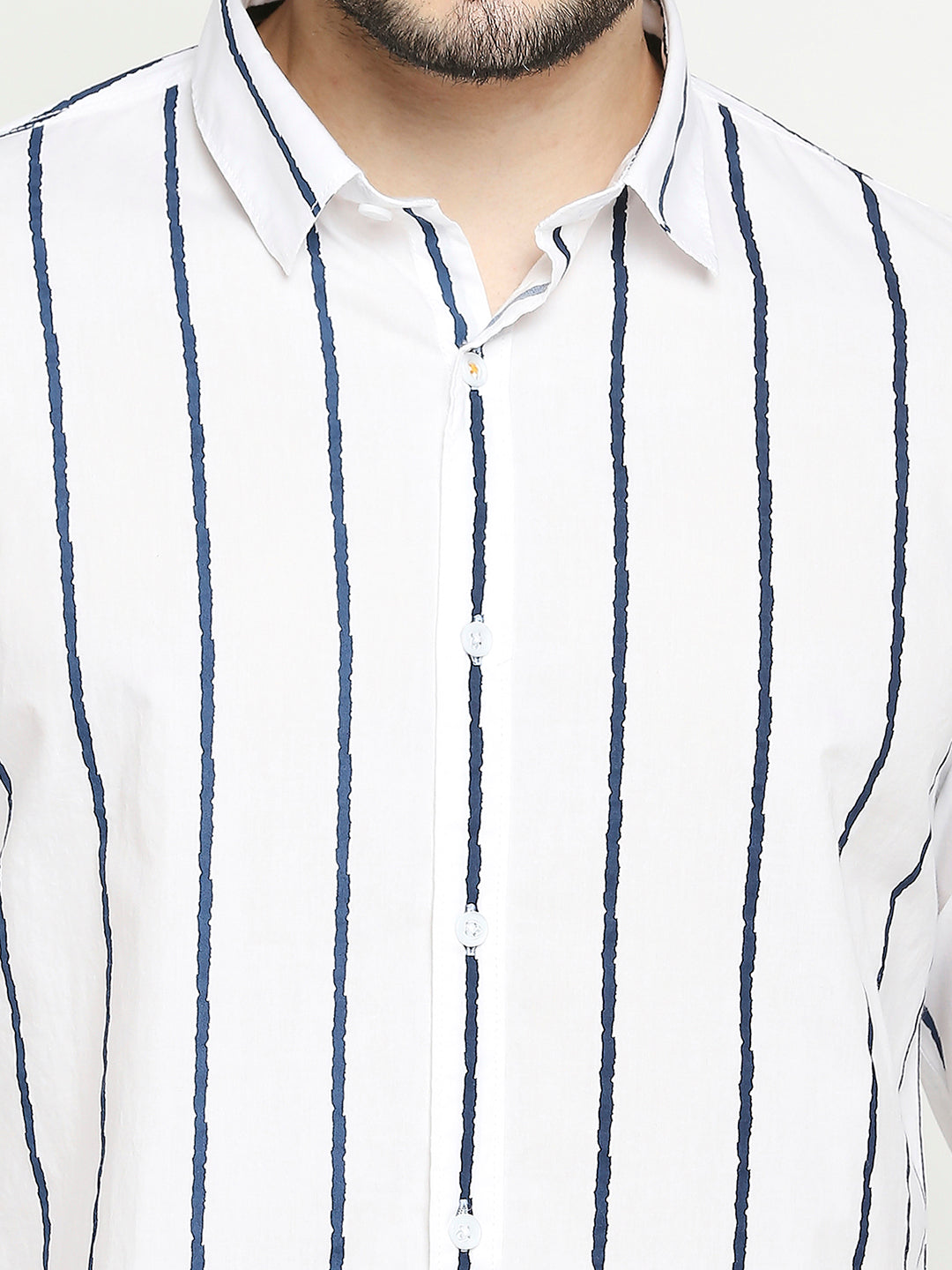 Spykar White Cotton Full Sleeve Striped Shirt For Men