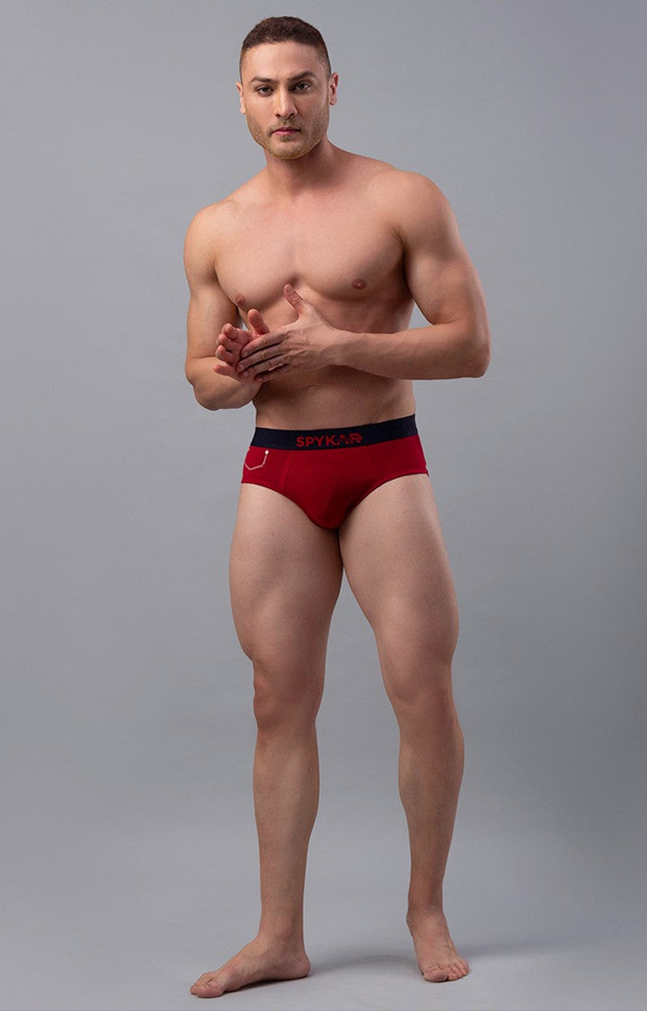 Maroon Cotton Brief For Men Premium- Underjeans By Spykar