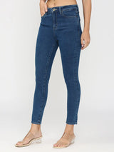 Spykar Women Mid Blue Cotton Skinny Fit Ankle Length Clean Look Mid Rise Jeans (YNR)
