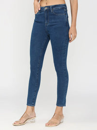Spykar Women Mid Blue Cotton Skinny Fit Ankle Length Clean Look Mid Rise Jeans (YNR)