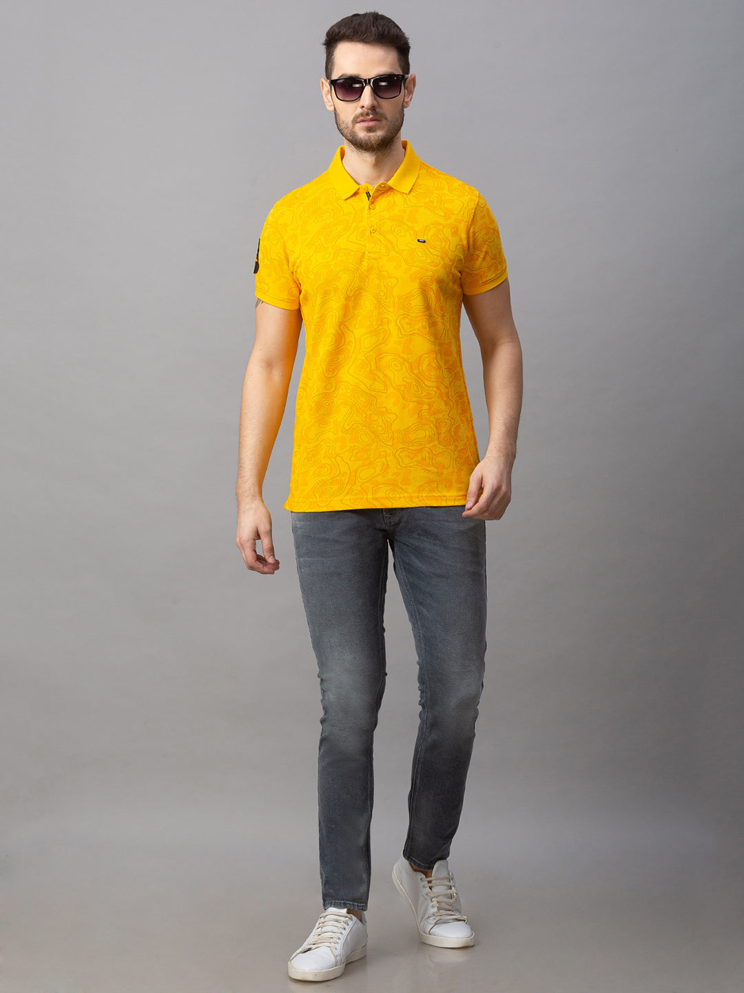 Spykar Men Yellow Cotton Slim Fit Polo T-Shirt