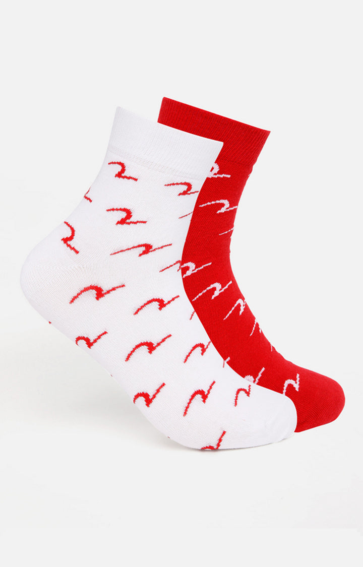 Spykar White & Red Printed Ankle Length Socks