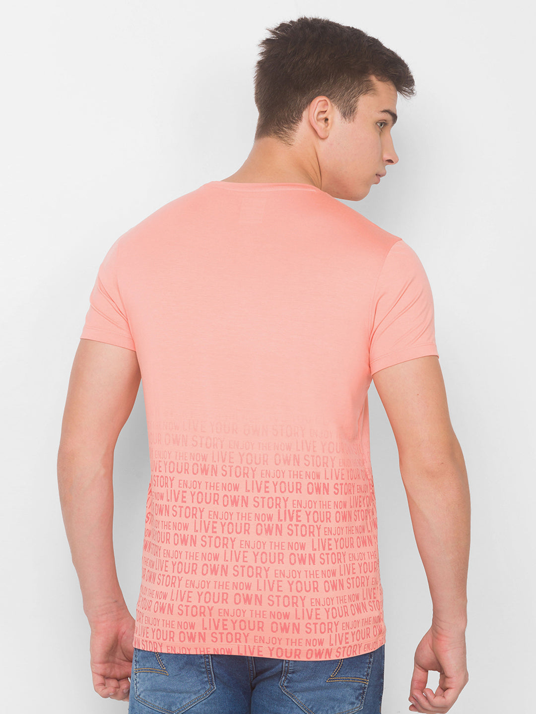 Spykar Men Peach Blended T-Shirt (Slim)