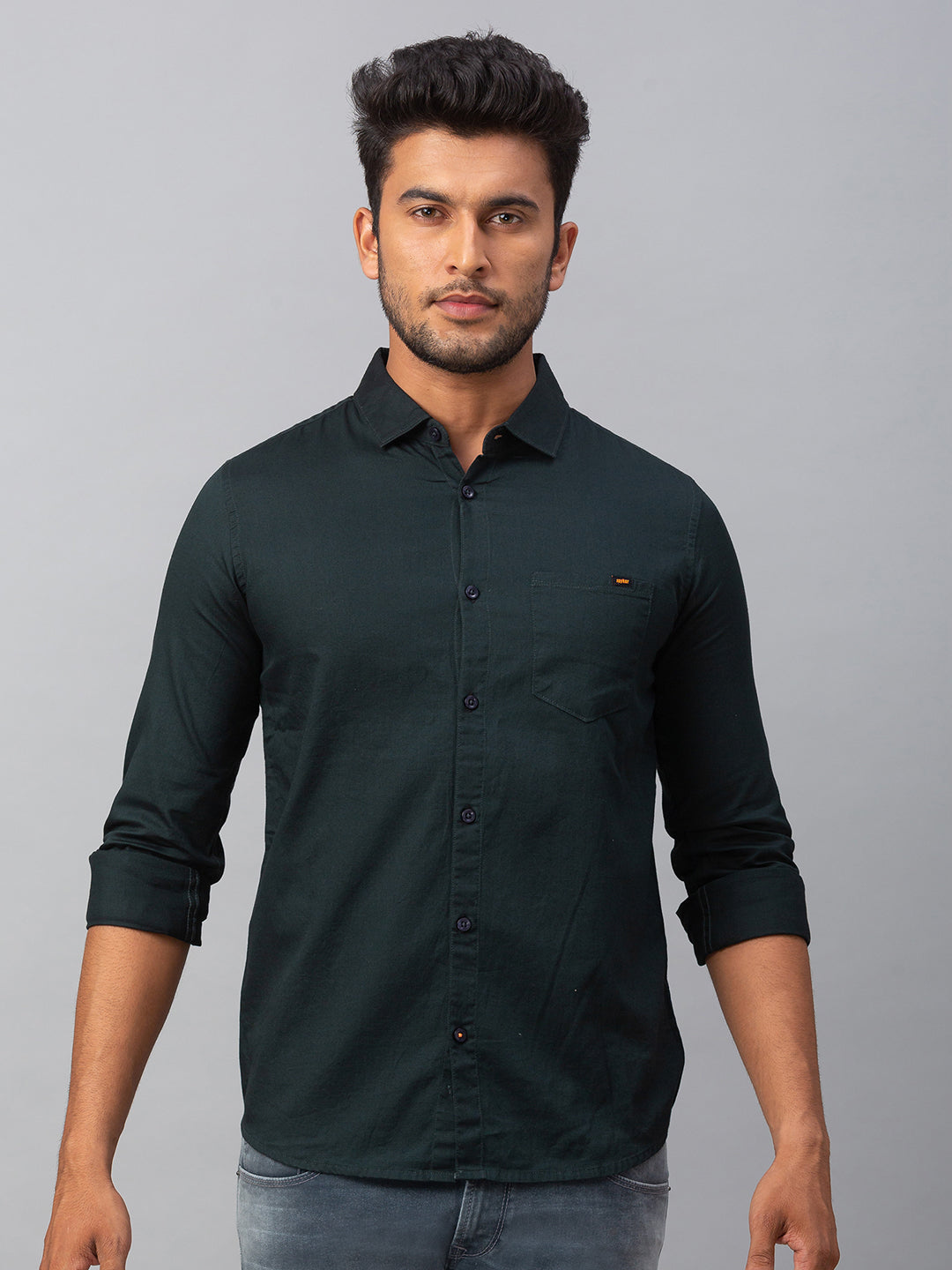 Spykar Men Green Cotton Slim Fit Shirt