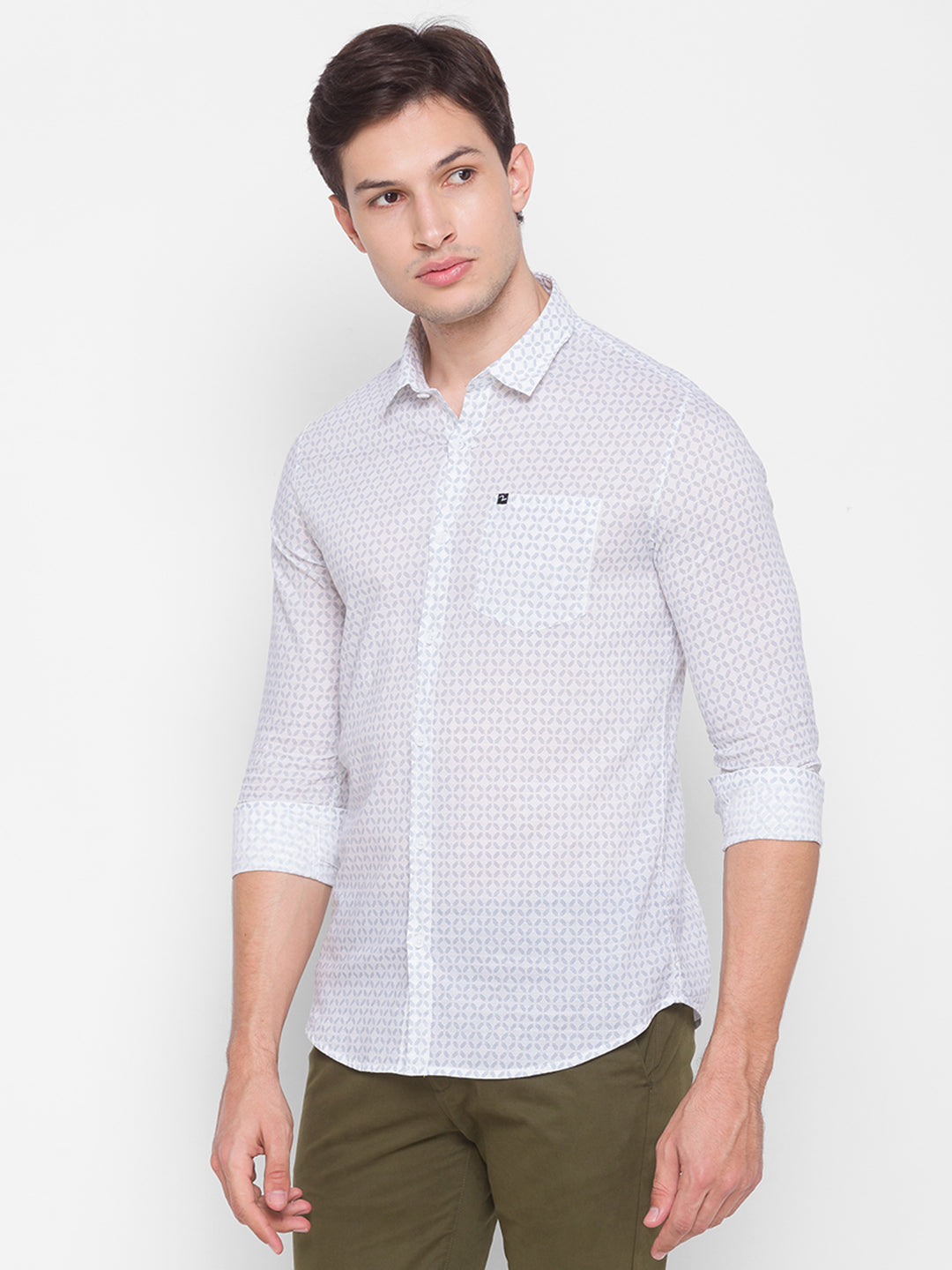 Spykar White Cotton Men Shirt